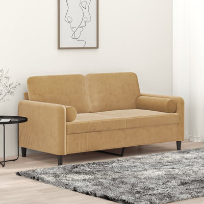 2-personers sofa med pyntepuder 140 cm velour brun