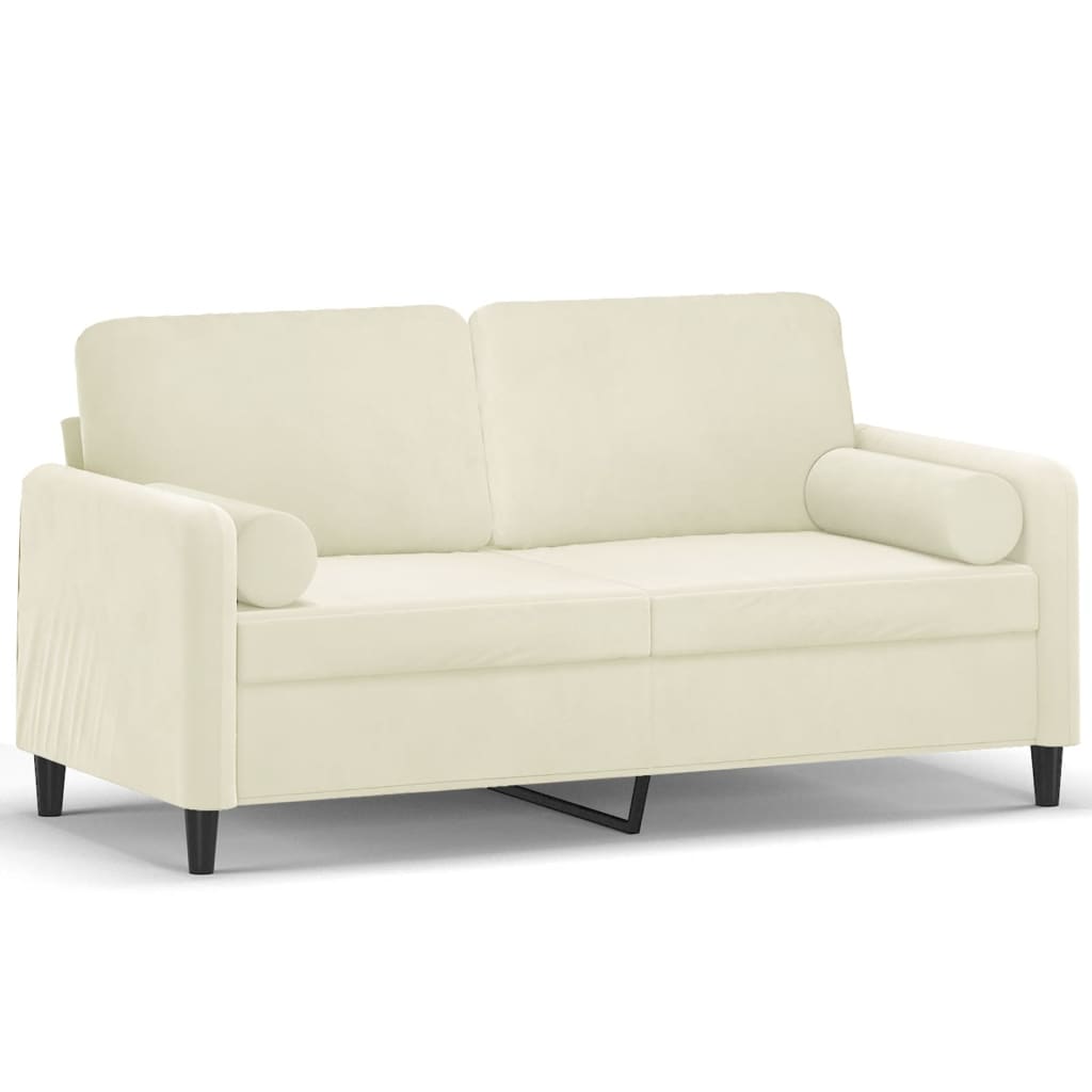 2-personers sofa med pyntepuder 140 cm velour cremefarvet