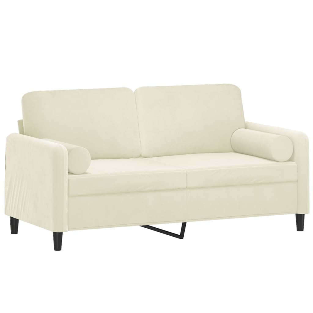 2-personers sofa med pyntepuder 140 cm velour cremefarvet