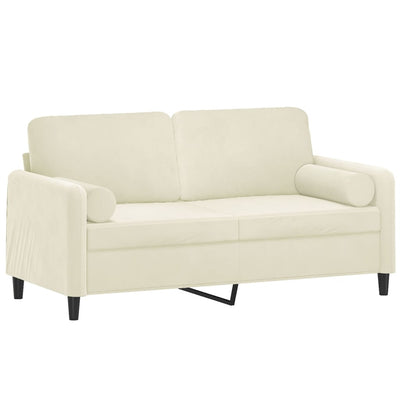 2-personers sofa med pyntepuder 140 cm velour cremefarvet