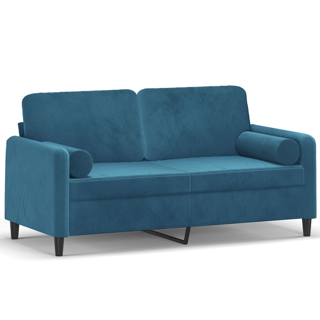 2-personers sofa med pyntepuder 140 cm velour blå