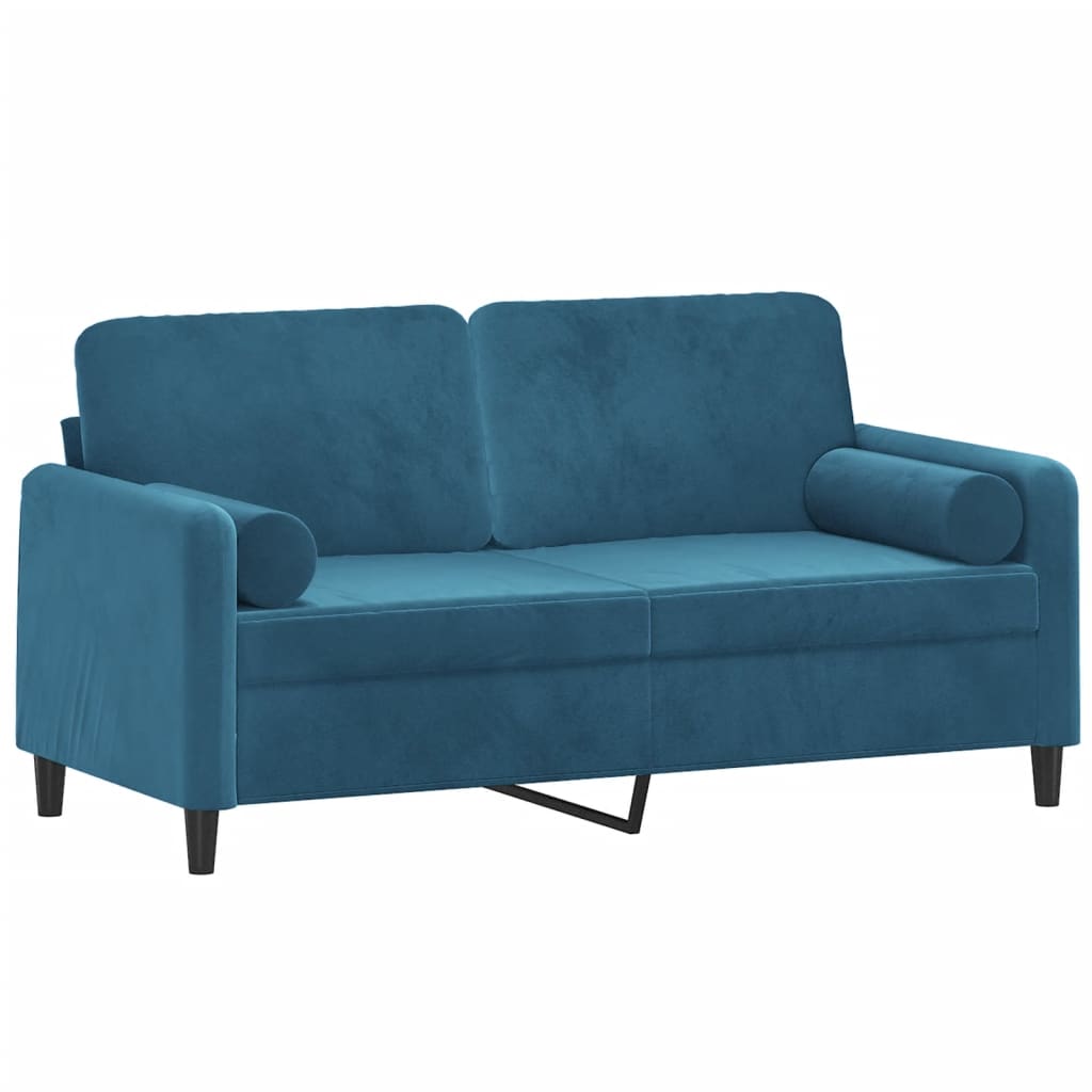 2-personers sofa med pyntepuder 140 cm velour blå