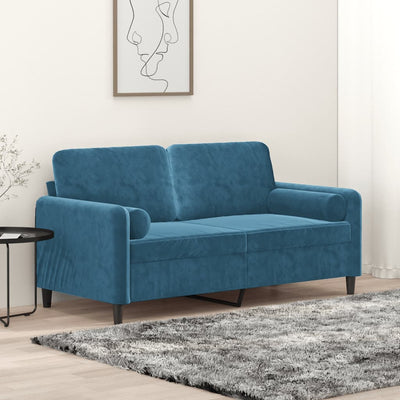 2-personers sofa med pyntepuder 140 cm velour blå