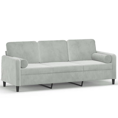 3-personers sofa med pyntepuder 180 cm velour lysegrå