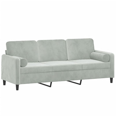 3-personers sofa med pyntepuder 180 cm velour lysegrå