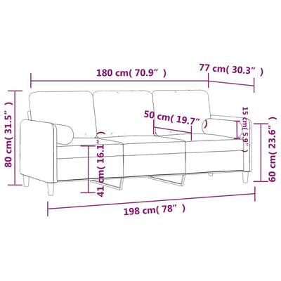 3-personers sofa med pyntepuder 180 cm velour lysegrå