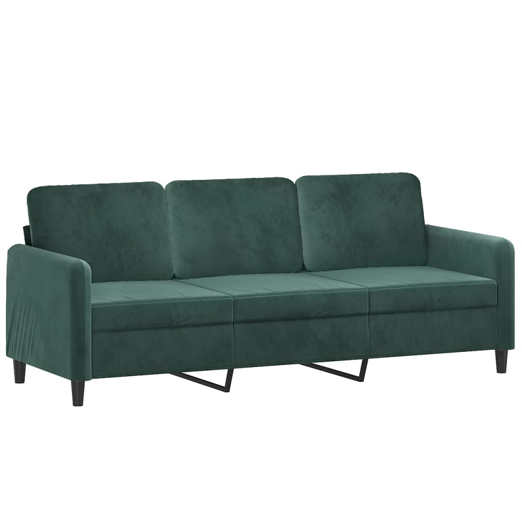 3-personers sofa med pyntepuder 180 cm velour mørkegrøn