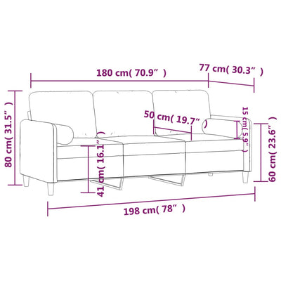 3-personers sofa med pyntepuder 180 cm velour pink