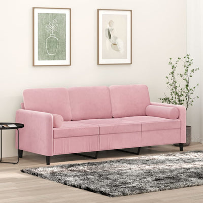 3-personers sofa med pyntepuder 180 cm velour pink