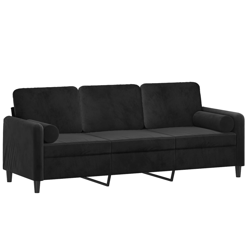 3-personers sofa med pyntepuder 180 cm velour sort