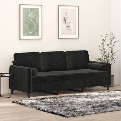 3-personers sofa med pyntepuder 180 cm velour sort