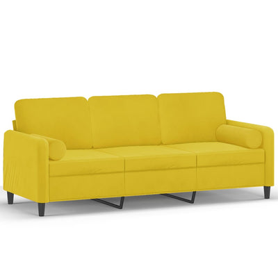 3-personers sofa med pyntepuder 180 cm velour gul