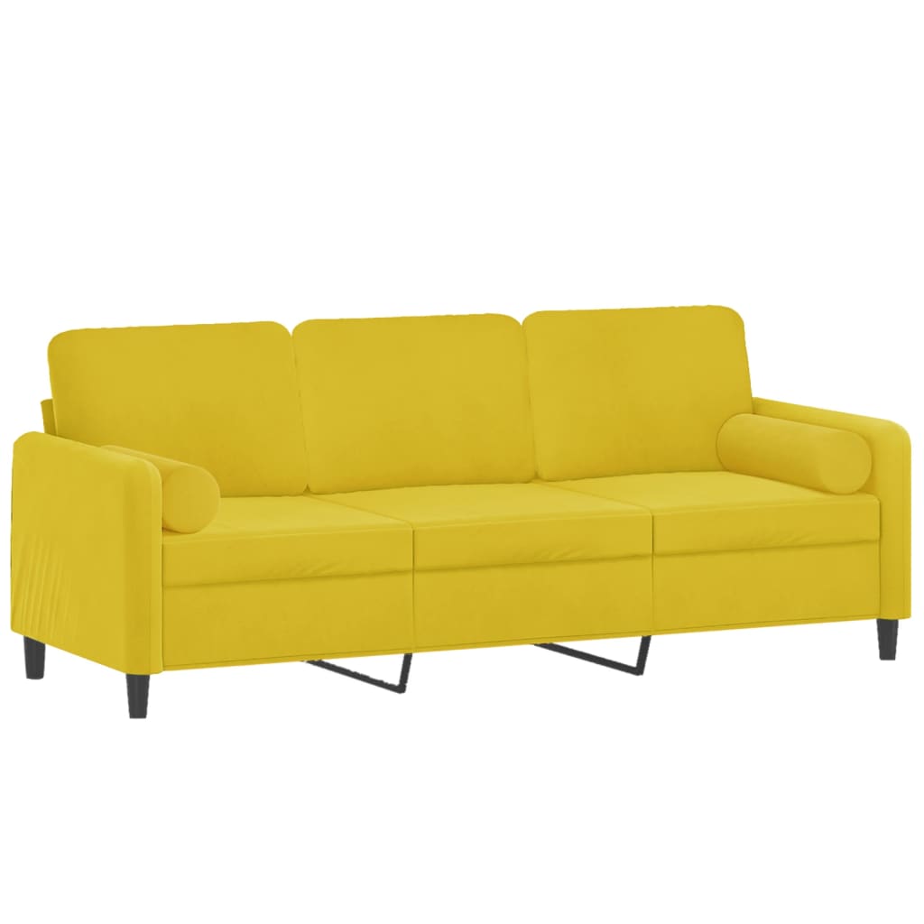 3-personers sofa med pyntepuder 180 cm velour gul