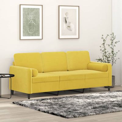 3-personers sofa med pyntepuder 180 cm velour gul