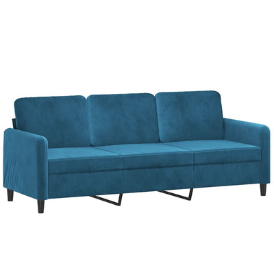 3-personers sofa med pyntepuder 180 cm velour blå