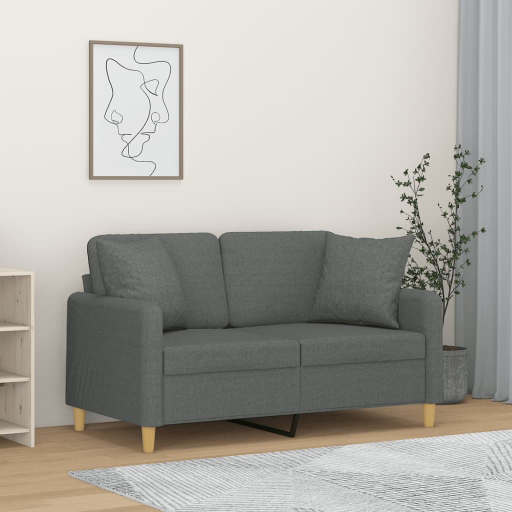 2-personers sofa med pyntepuder 120 cm stof mørkegrå