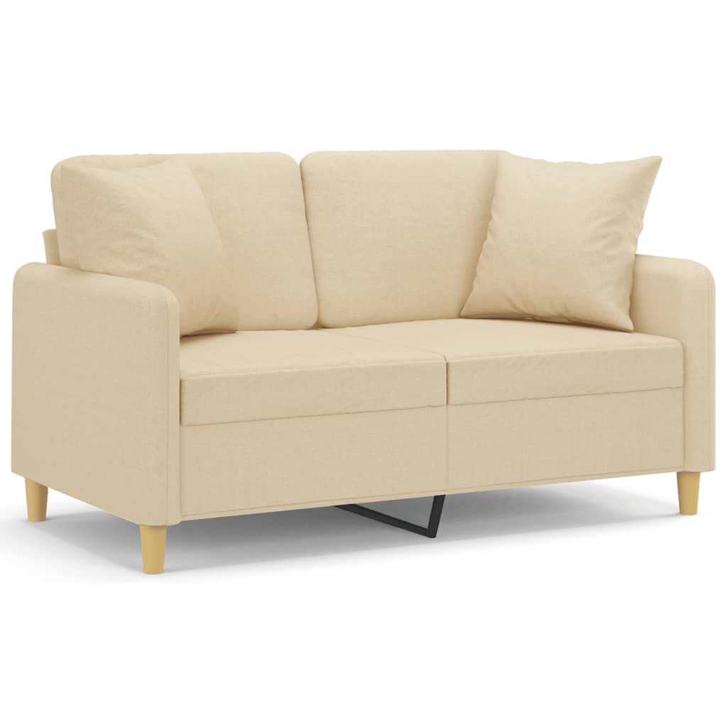 2-personers sofa med pyntepuder 120 cm stof cremefarvet