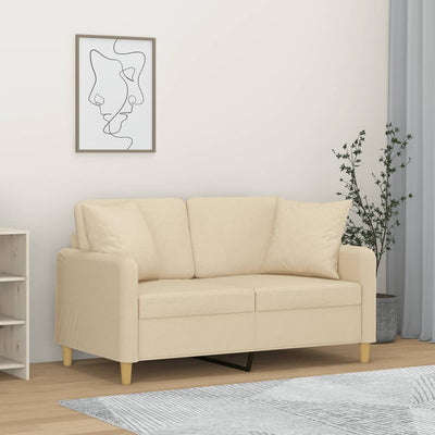 2-personers sofa med pyntepuder 120 cm stof cremefarvet