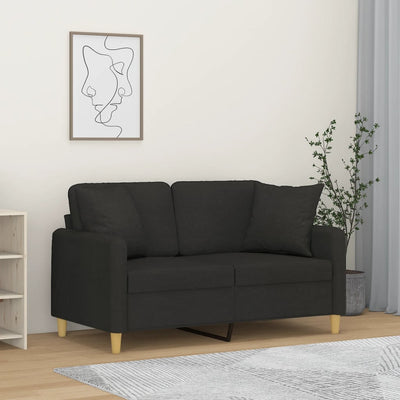 2-personers sofa med pyntepuder 120 cm stof sort