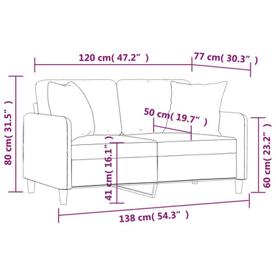 2-personers sofa med pyntepuder 120 cm stof lysegul