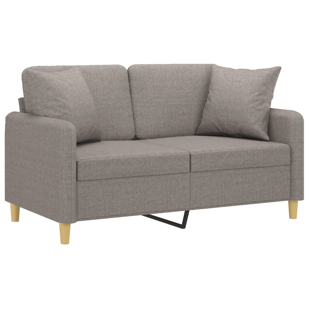 2-personers sofa med pyntepuder 120 cm stof gråbrun