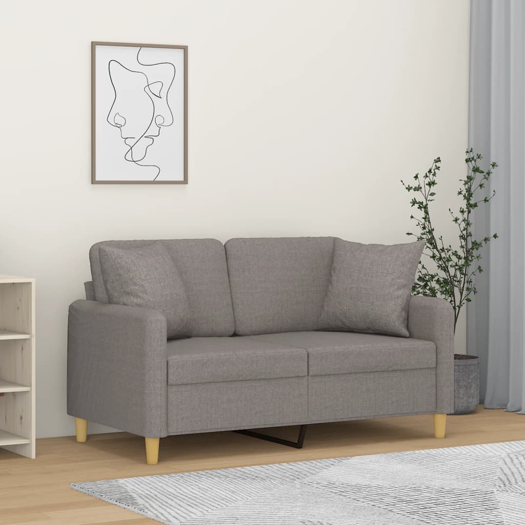 2-personers sofa med pyntepuder 120 cm stof gråbrun