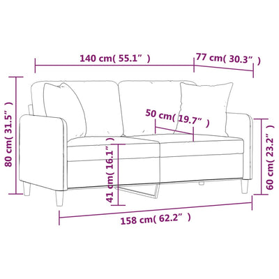 2-personers sofa med pyntepuder 140 cm stof lysegrå