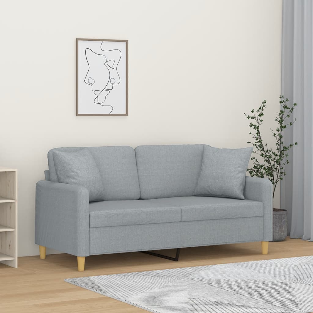 2-personers sofa med pyntepuder 140 cm stof lysegrå