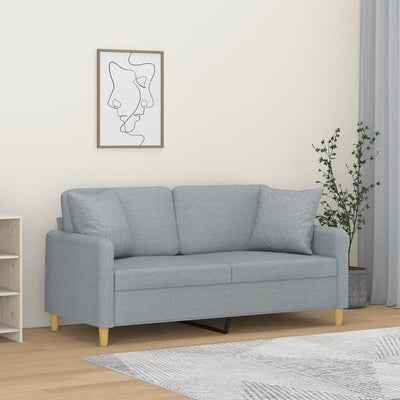 2-personers sofa med pyntepuder 140 cm stof lysegrå