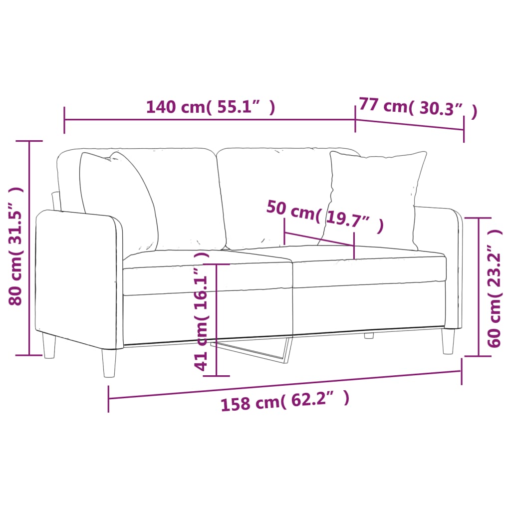 2-personers sofa med pyntepuder 140 cm stof mørkegrå