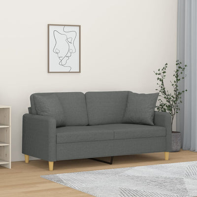 2-personers sofa med pyntepuder 140 cm stof mørkegrå