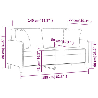 2-personers sofa med pyntepuder 140 cm stof brun