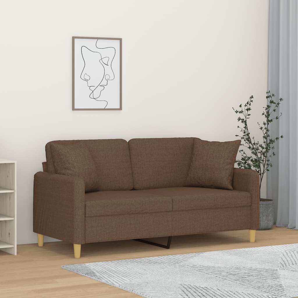 2-personers sofa med pyntepuder 140 cm stof brun