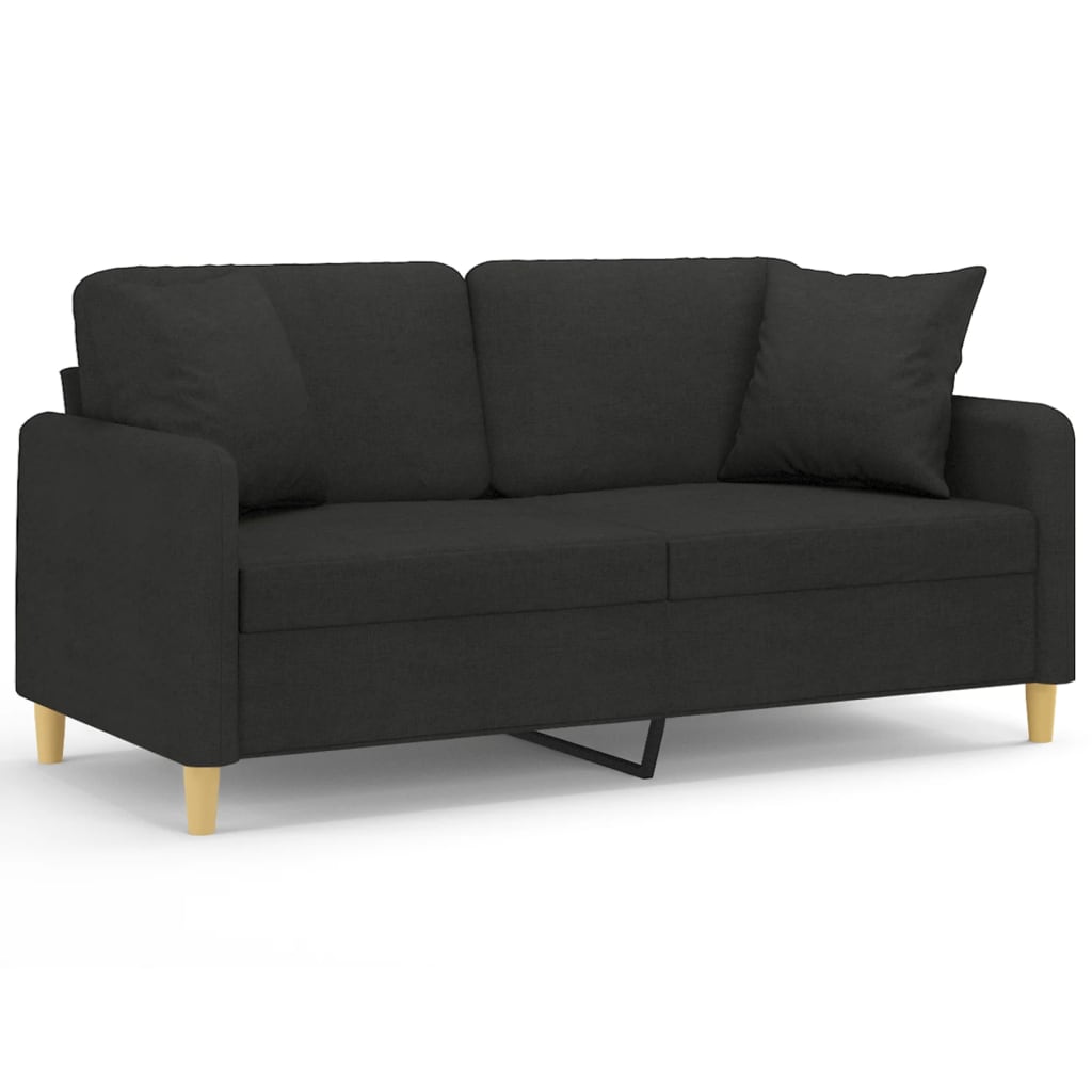 2-personers sofa med pyntepuder 140 cm stof sort