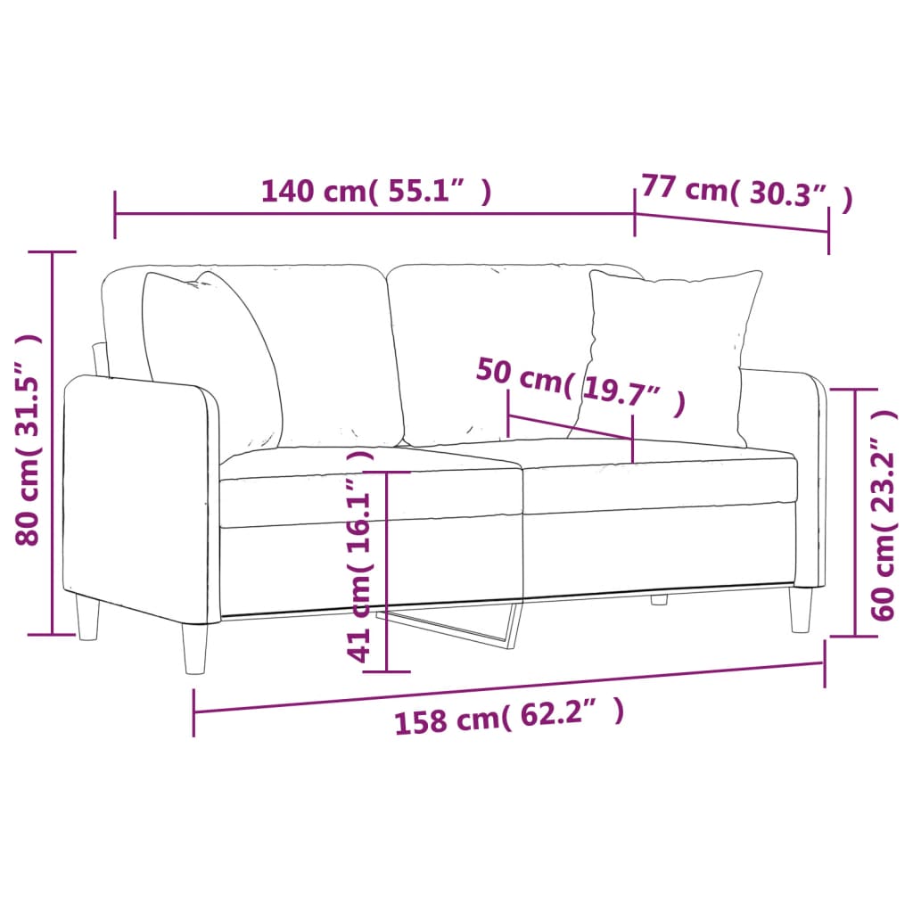 2-personers sofa med pyntepuder 140 cm stof sort