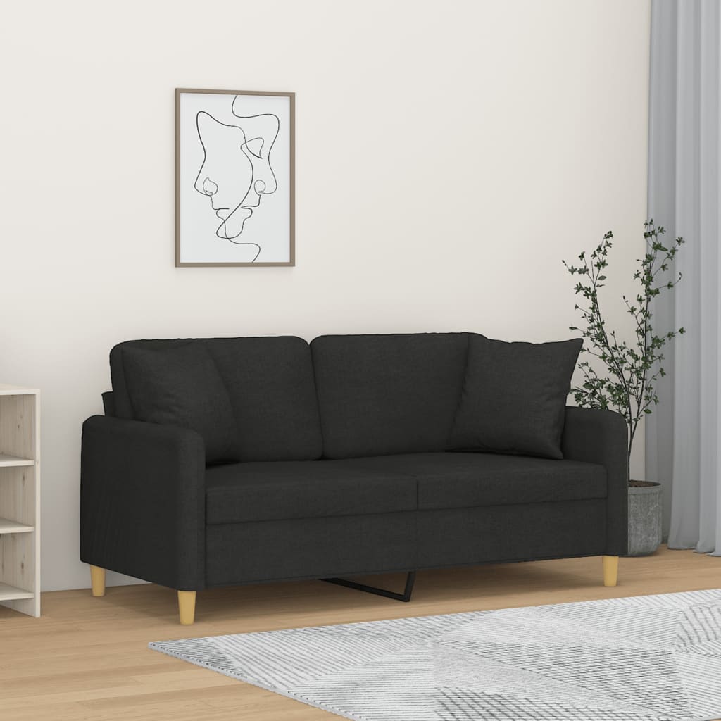 2-personers sofa med pyntepuder 140 cm stof sort