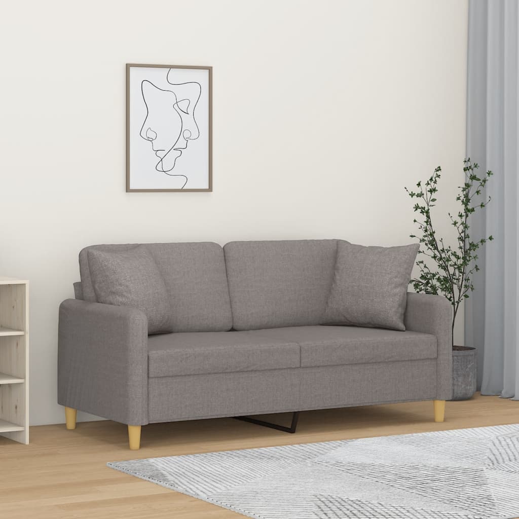 2-personers sofa med pyntepuder 140 cm stof gråbrun