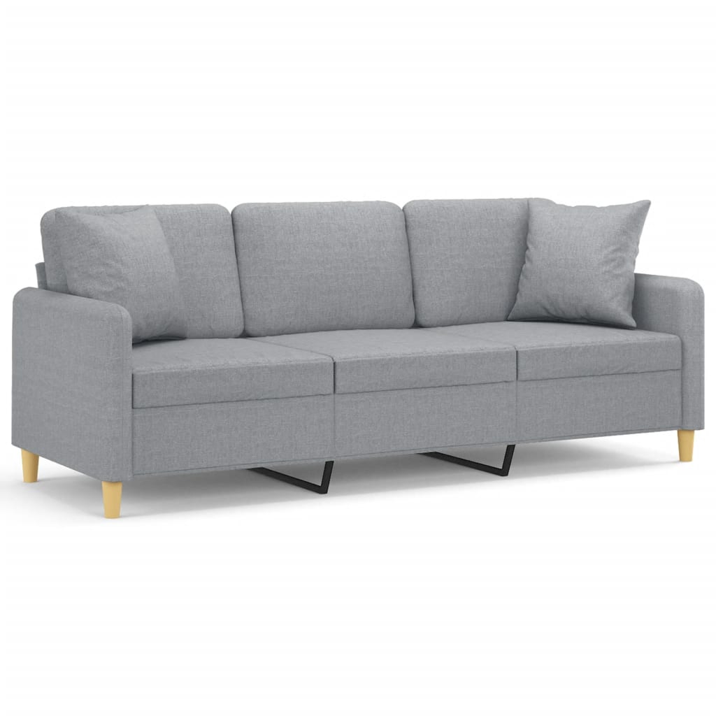 3-personers sofa med pyntepuder 180 cm stof lysegrå