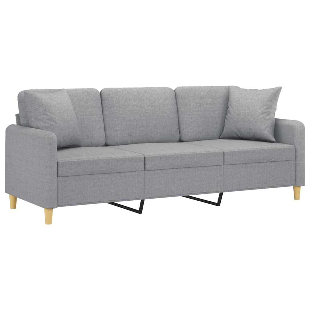 3-personers sofa med pyntepuder 180 cm stof lysegrå