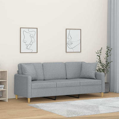 3-personers sofa med pyntepuder 180 cm stof lysegrå