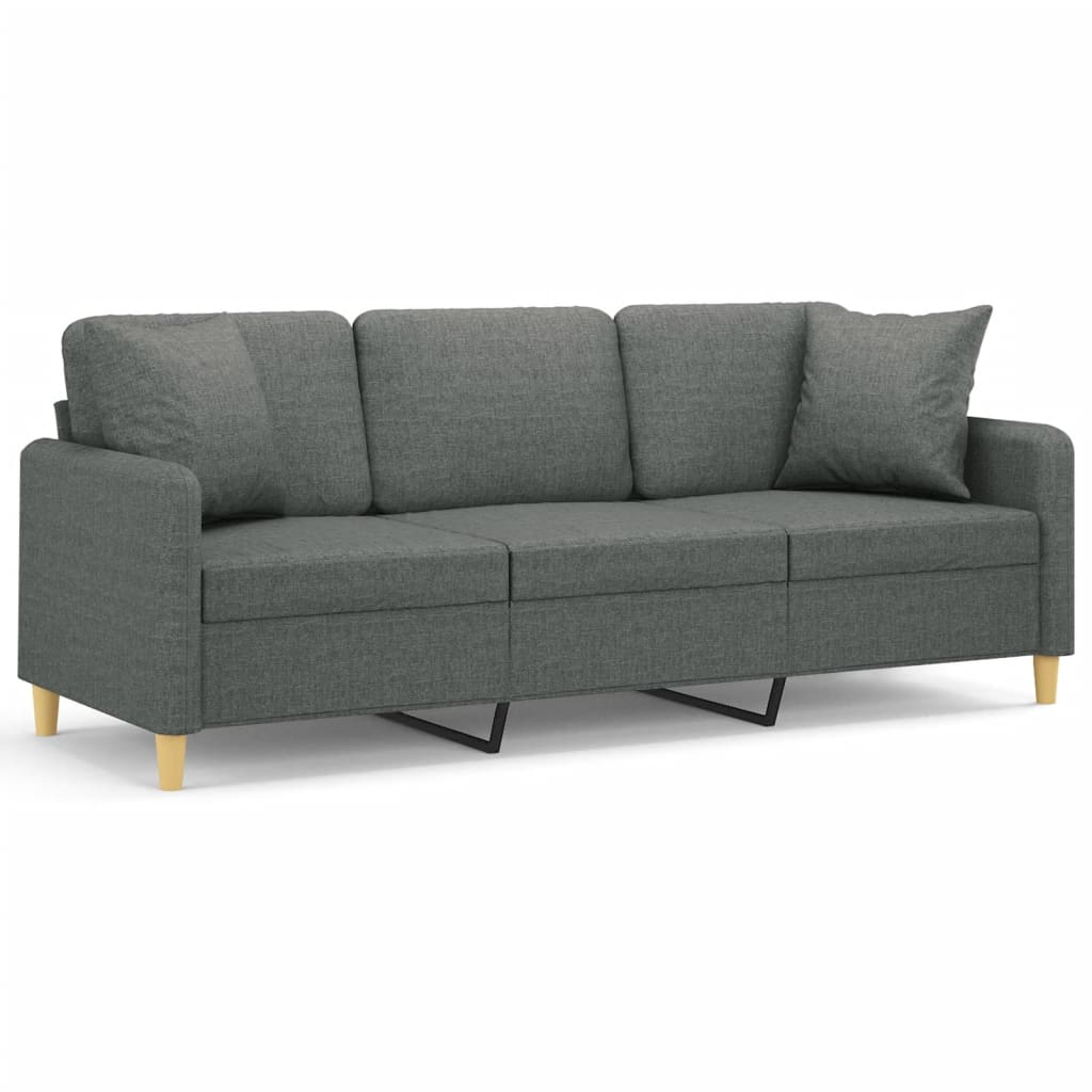 3-personers sofa med pyntepuder 180 cm stof mørkegrå