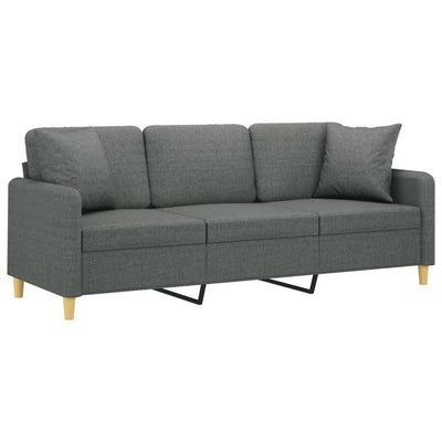 3-personers sofa med pyntepuder 180 cm stof mørkegrå