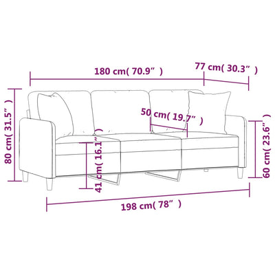 3-personers sofa med pyntepuder 180 cm stof mørkegrå