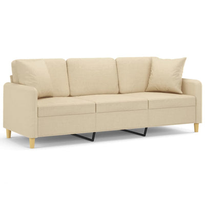 3-personers sofa med pyntepuder 180 cm stof cremefarvet