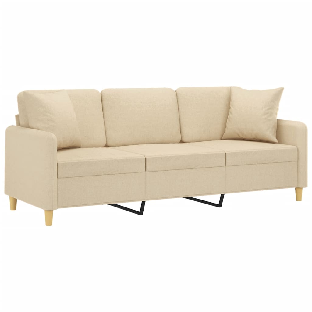 3-personers sofa med pyntepuder 180 cm stof cremefarvet