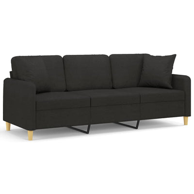 3-personers sofa med pyntepuder 180 cm stof sort