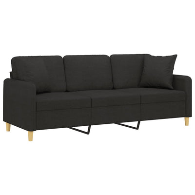 3-personers sofa med pyntepuder 180 cm stof sort