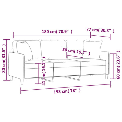 3-personers sofa med pyntepuder 180 cm stof sort