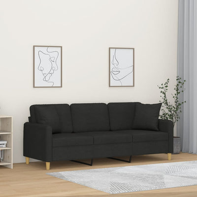 3-personers sofa med pyntepuder 180 cm stof sort