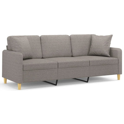 3-personers sofa med pyntepuder 180 cm stof gråbrun